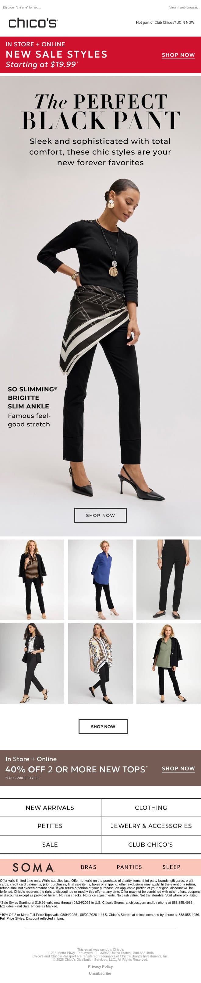 Found: Your Investment Pant + Sale styles from $19.99 email from Chico's screenshot