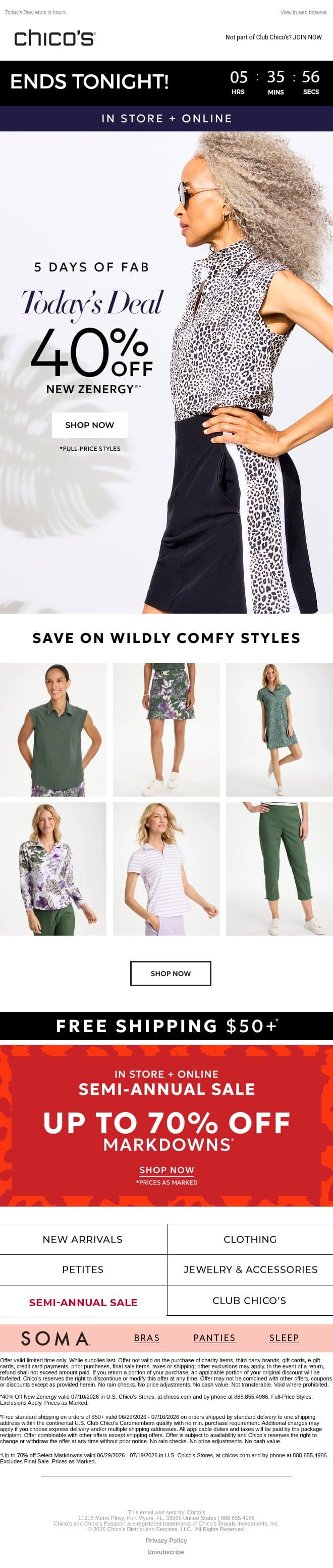 WILDLY COMFY! 40% off ZENERGY® FINAL CALL email from Chico's screenshot
