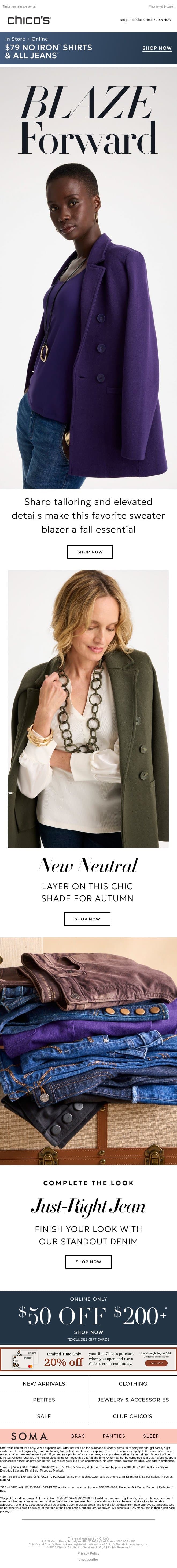 It’s back: The sweater blazer everyone loves | $79 No Iron™ + Jeans email from Chico's screenshot