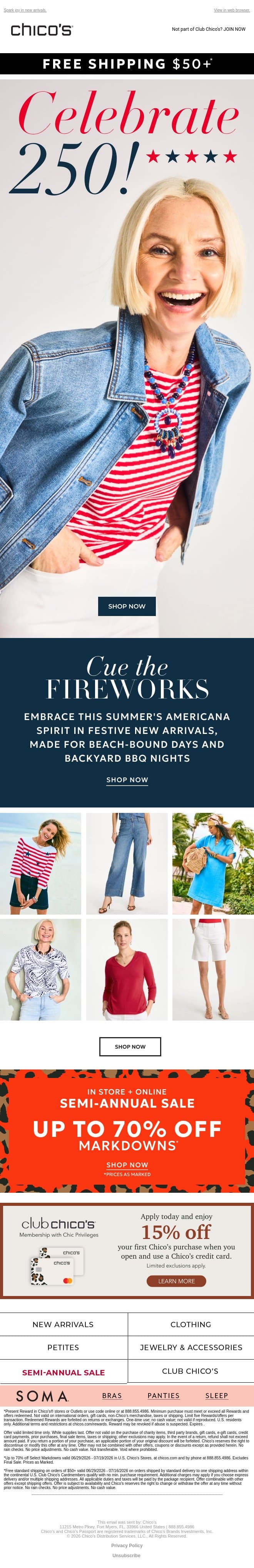 Cue the FIREWORKS! 🎆 email from Chico's screenshot