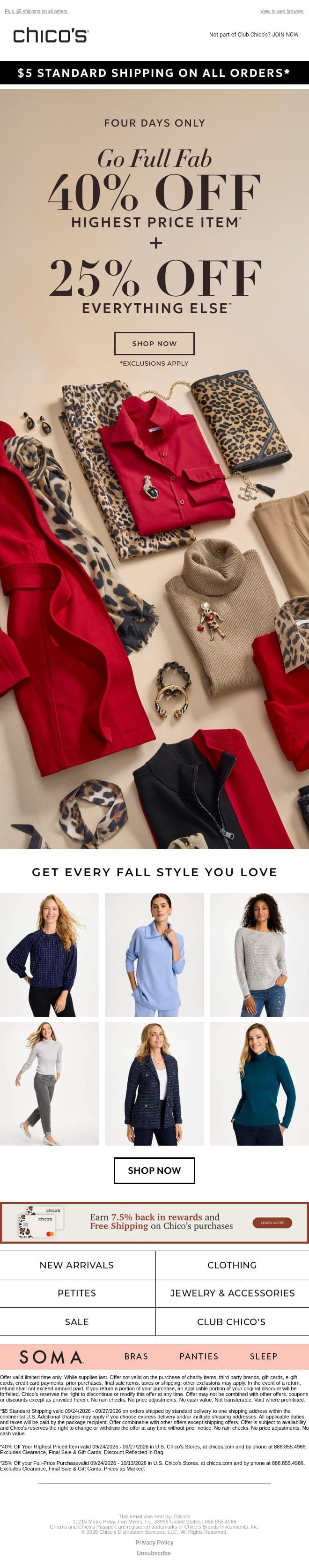 GO FULL FAB! 40% off 1 + 25% off EVERYTHING else email from Chico's screenshot