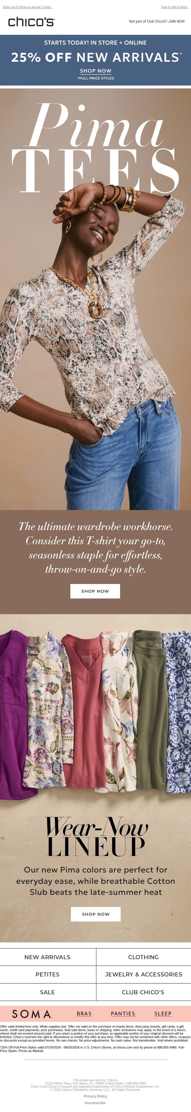 Simply Put, You Need PIMA + 25% off email from Chico's screenshot