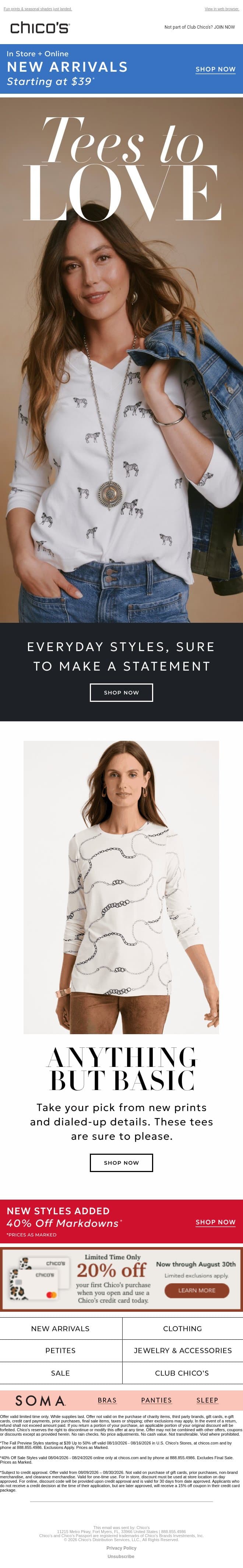 Graphic Tees That Actually Pop ✨ | $39+ fall styles email from Chico's screenshot