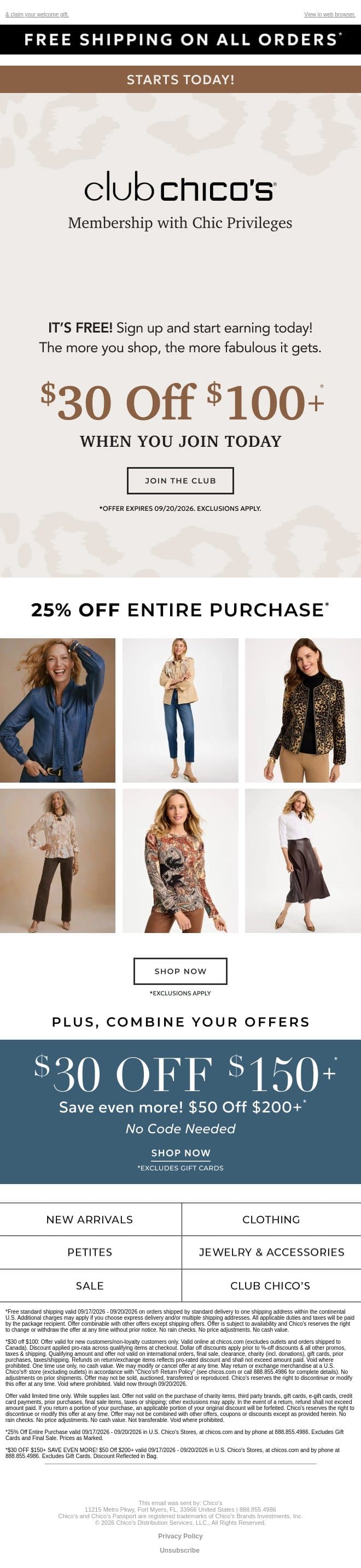 Join the Club! email from Chico's screenshot