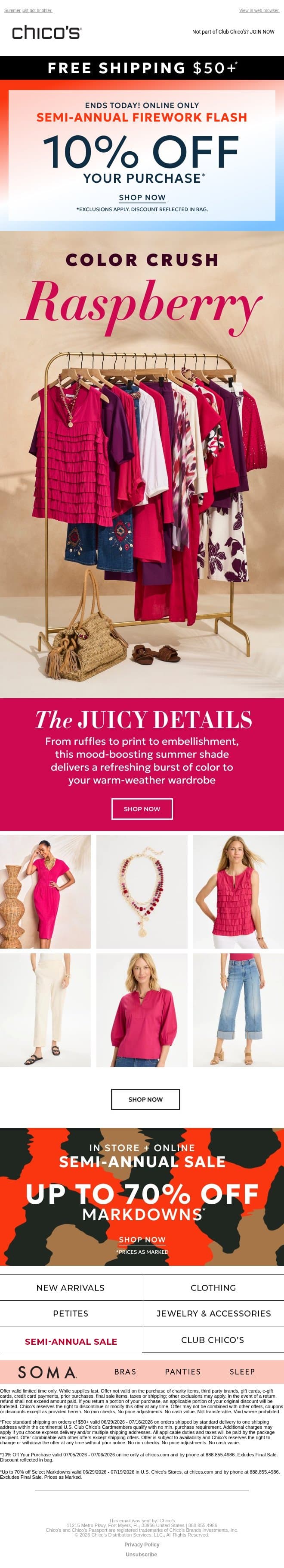 Meet Our Juiciest Hue Yet (and save 10%) email from Chico's screenshot