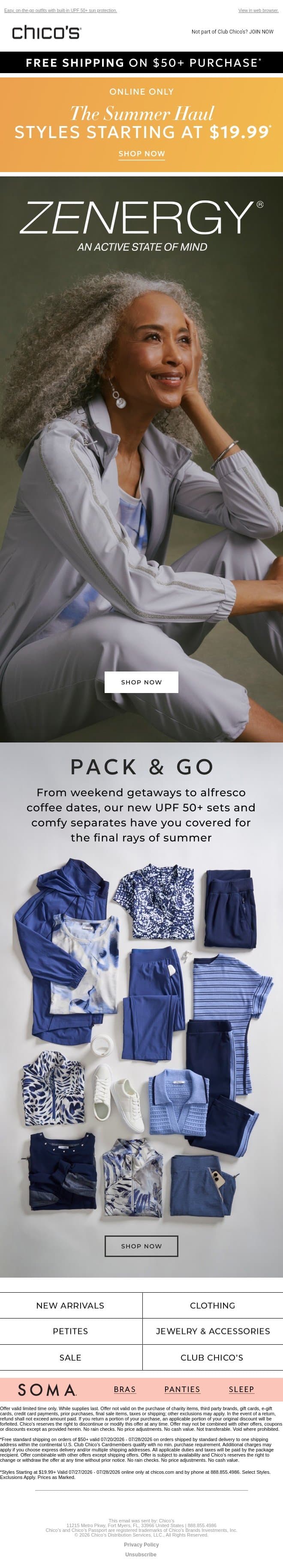 Land to Latté: Zenergy® Sets Do It All + styles from $19.99 ends tomorrow! email from Chico's screenshot