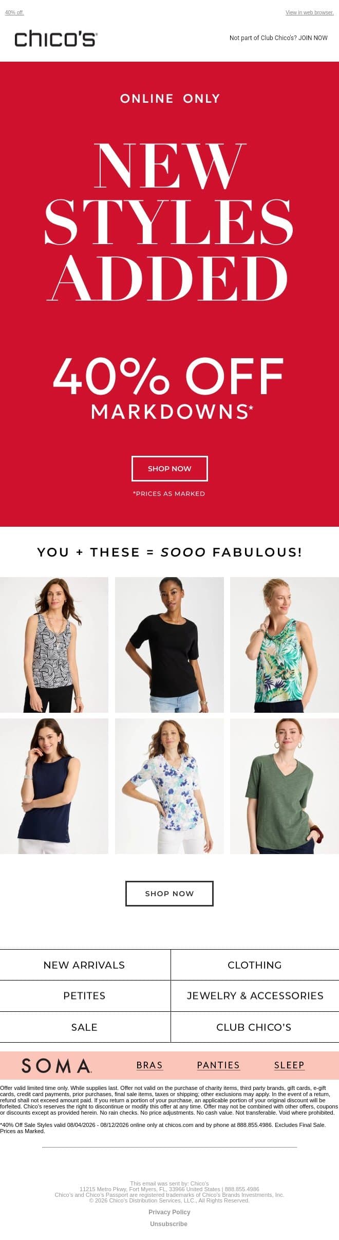 NEW MARKDOWNS ADDED email from Chico's screenshot