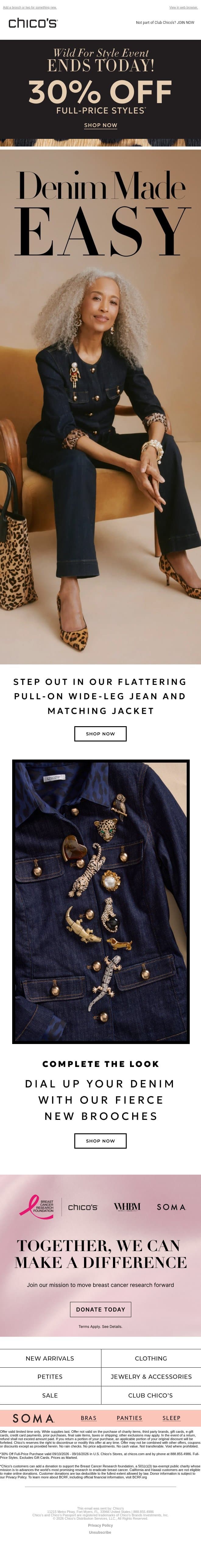 30% OFF ENDS TODAY! + Effortless Denim, Endless Styling email from Chico's screenshot