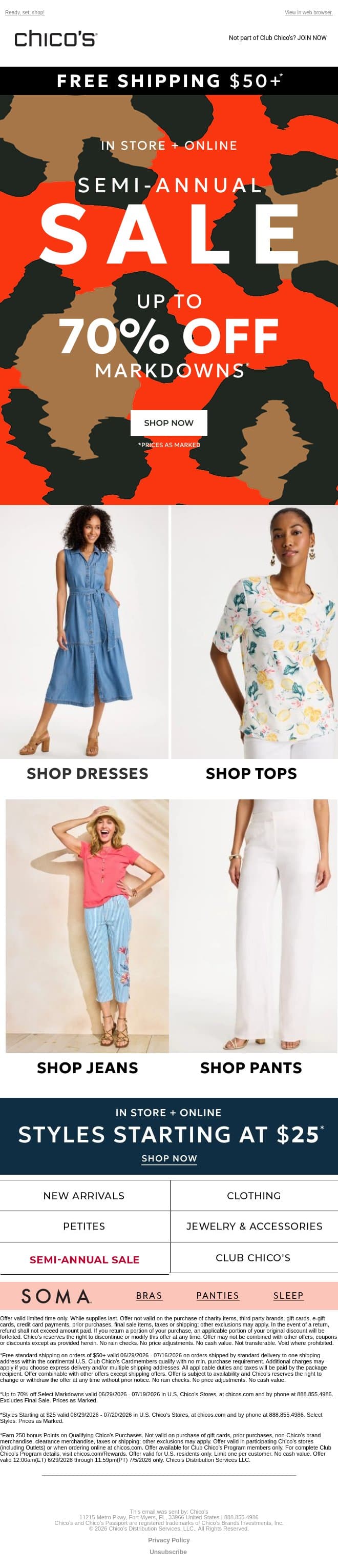 Limited Time: Up to 70% Off email from Chico's screenshot
