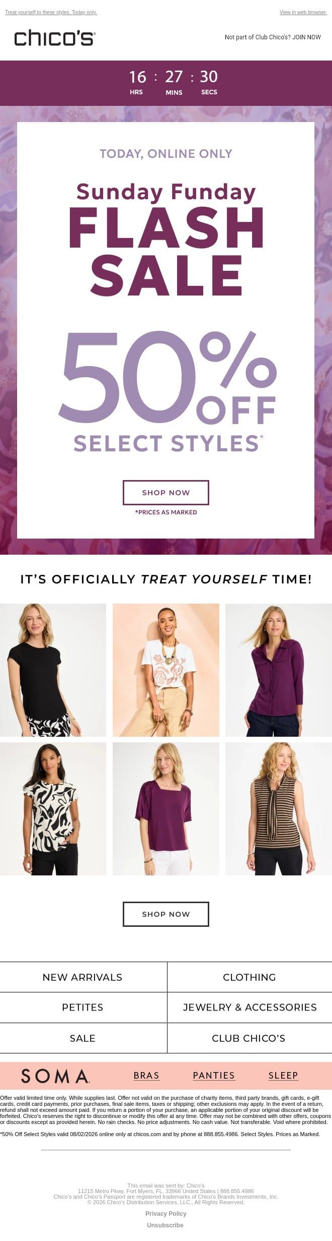 50% off for a happy SundYAY email from Chico's screenshot