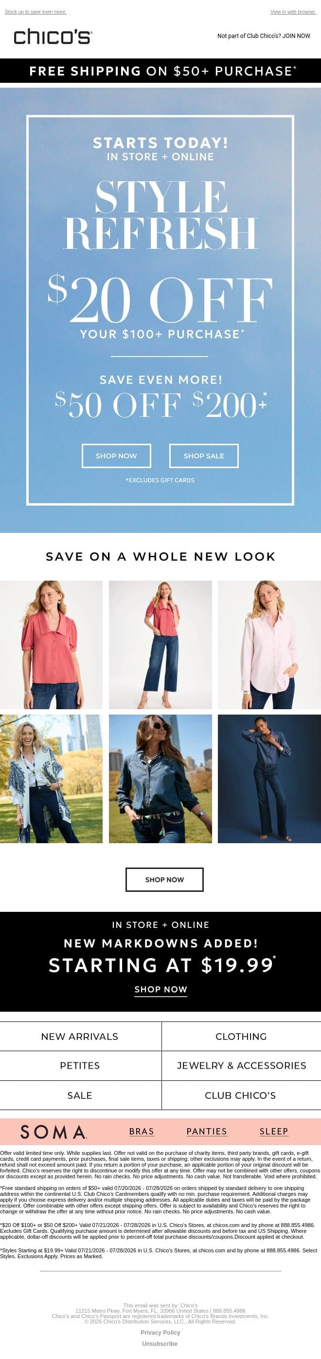 Your Style Refresh: $20 off $100+ (Excl. apply) email from Chico's screenshot