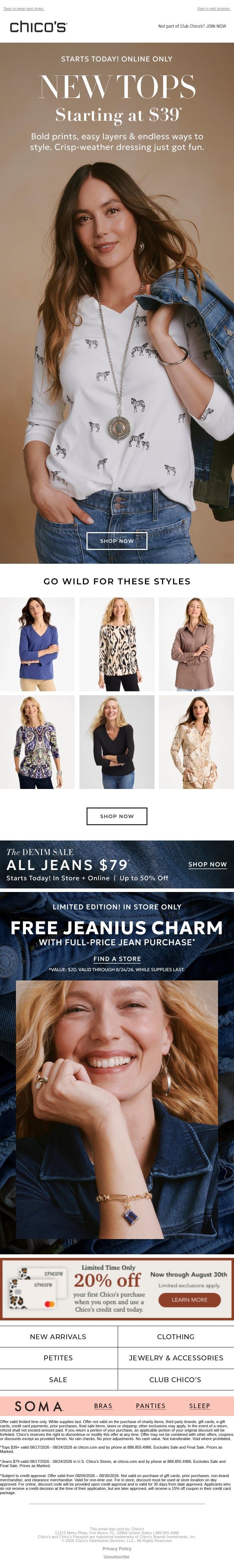 Stop scrolling! Our new tops are now $39+ email from Chico's screenshot
