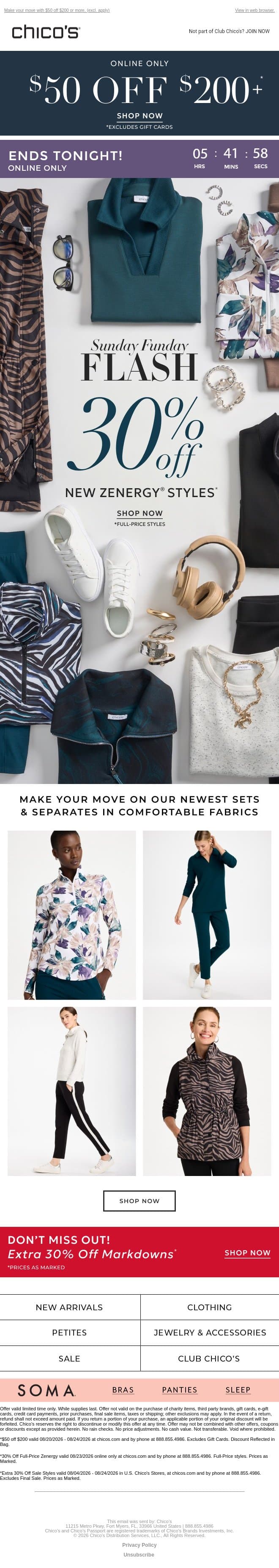 FINAL HOURS! 🏃‍♀️ 30% OFF NEW ZENERGY® email from Chico's screenshot