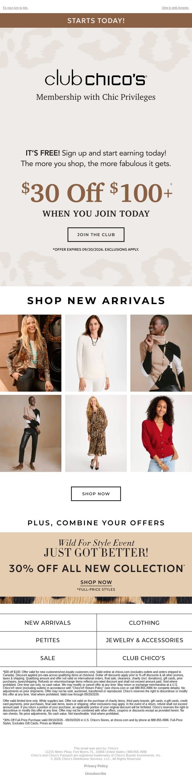 $30 off $100+ is yours! email from Chico's screenshot