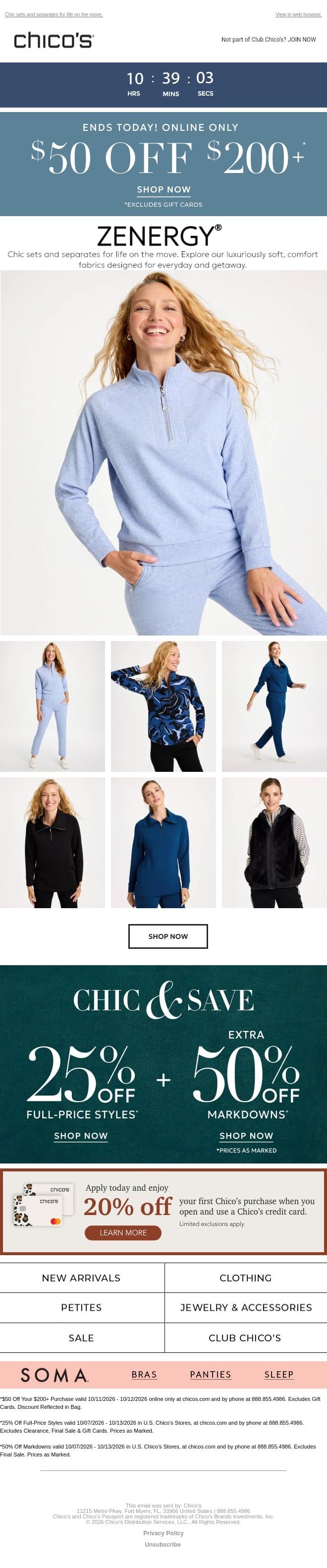 $50 off | Your Effortless Edit Awaits email from Chico's screenshot