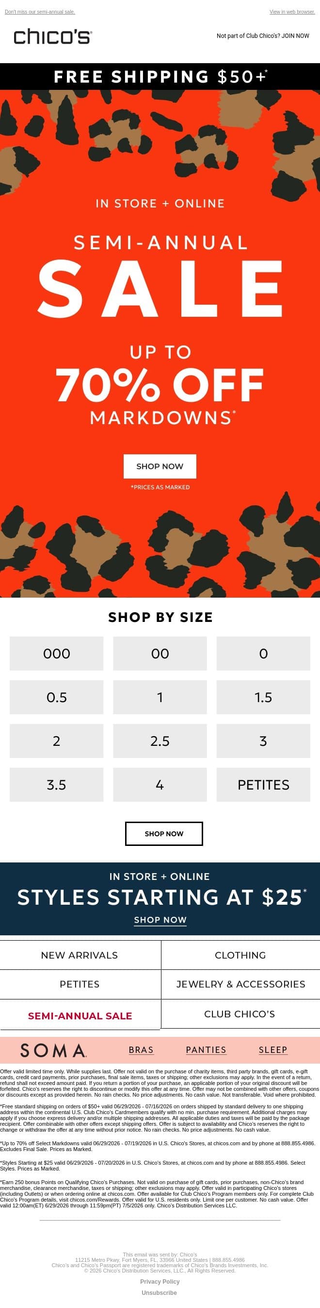 Open for UP TO 70% OFF! email from Chico's screenshot