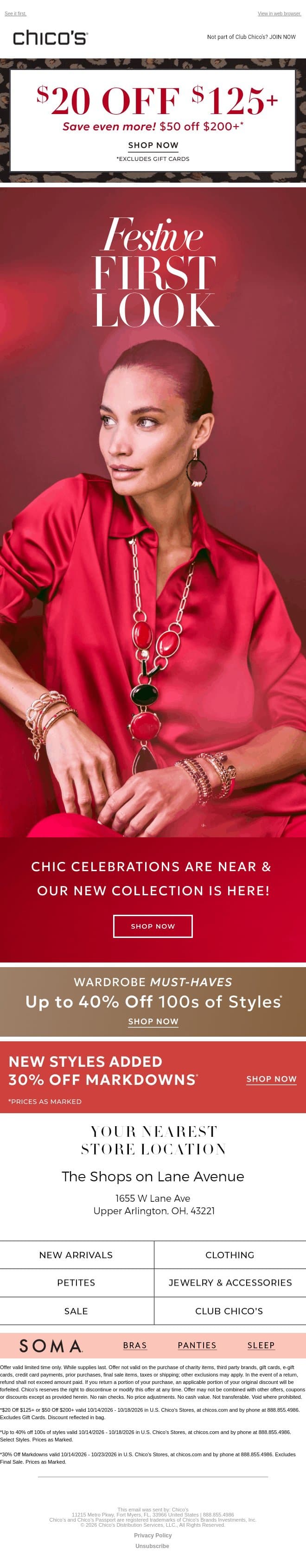💃 Party-Season Preview + $20 Off email from Chico's screenshot