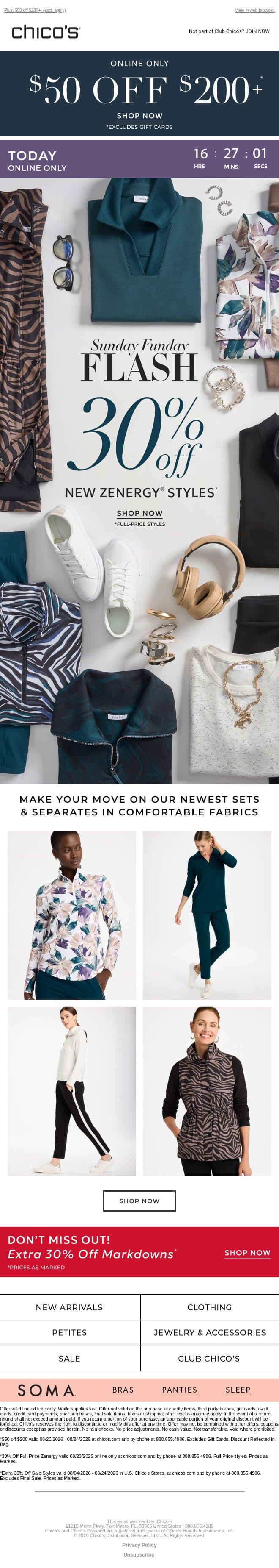 TODAY ONLY! 30% off NEW Zenergy® styles email from Chico's screenshot