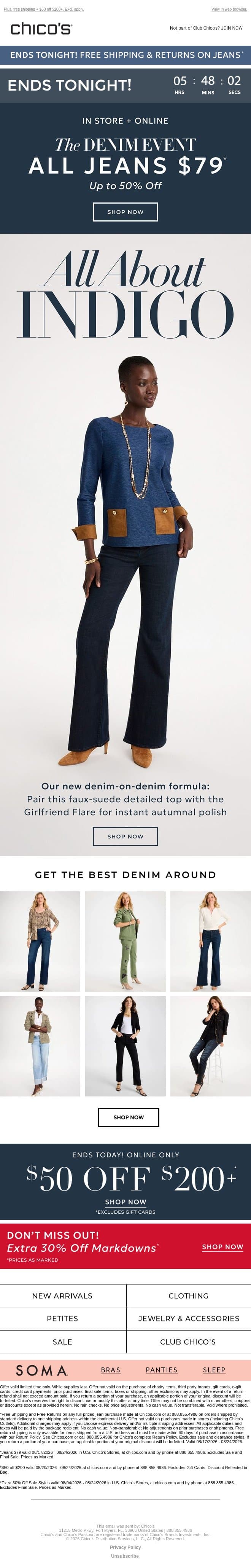 Last call: Every pair of jeans is $79 email from Chico's screenshot