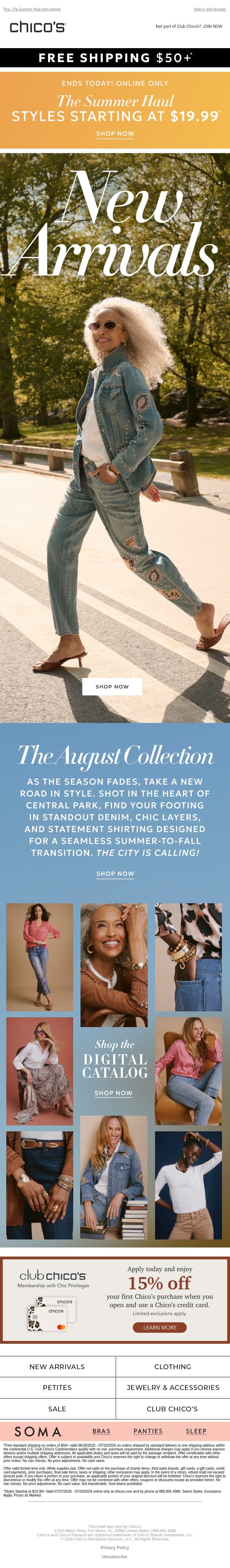 The City Calls: New Arrivals Are Here email from Chico's screenshot