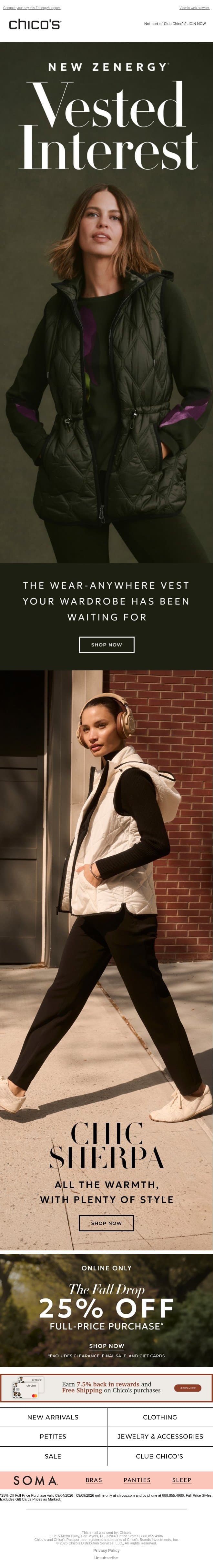 25% off | Vests That Work Everywhere email from Chico's screenshot
