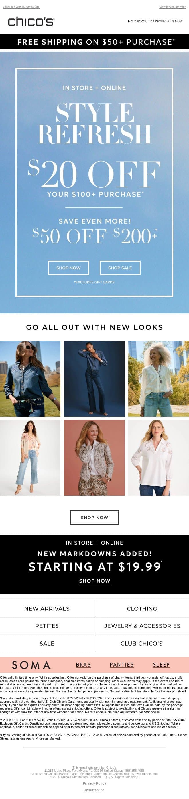 The newness you wanted? It's $20 OFF $100+ (excl. apply) email from Chico's screenshot