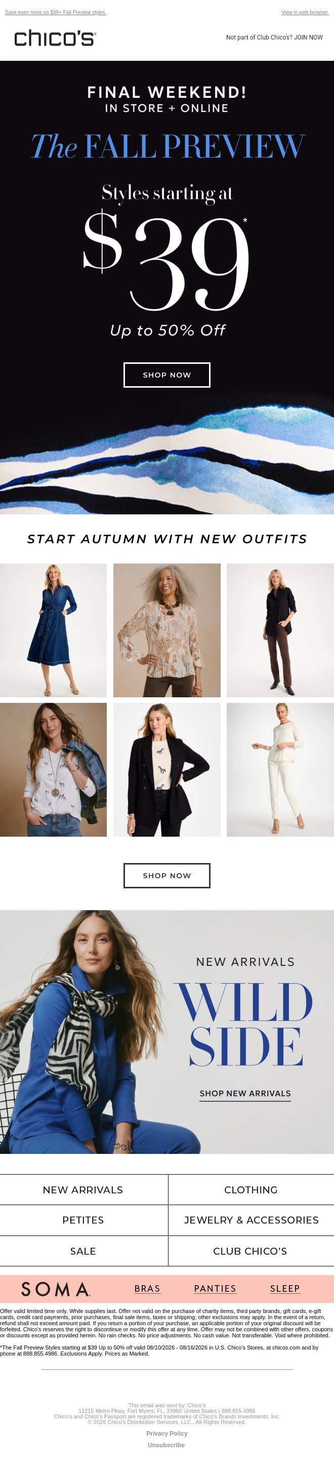 This Weekend: Up to 50% off email from Chico's screenshot
