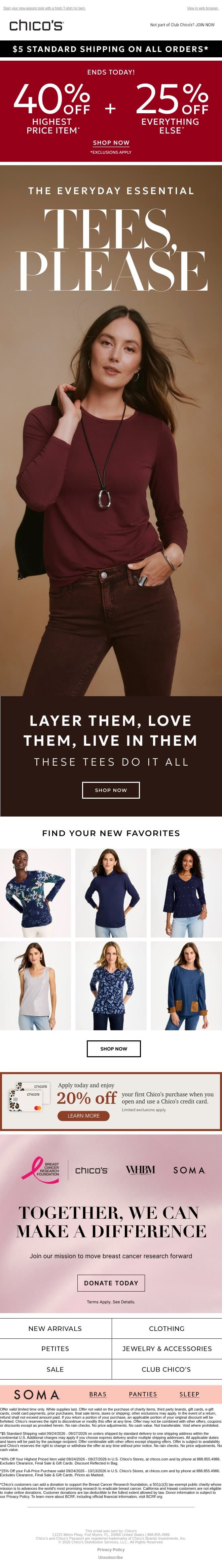 40% off ends today| Layer It, Style It, Make It Yours email from Chico's screenshot