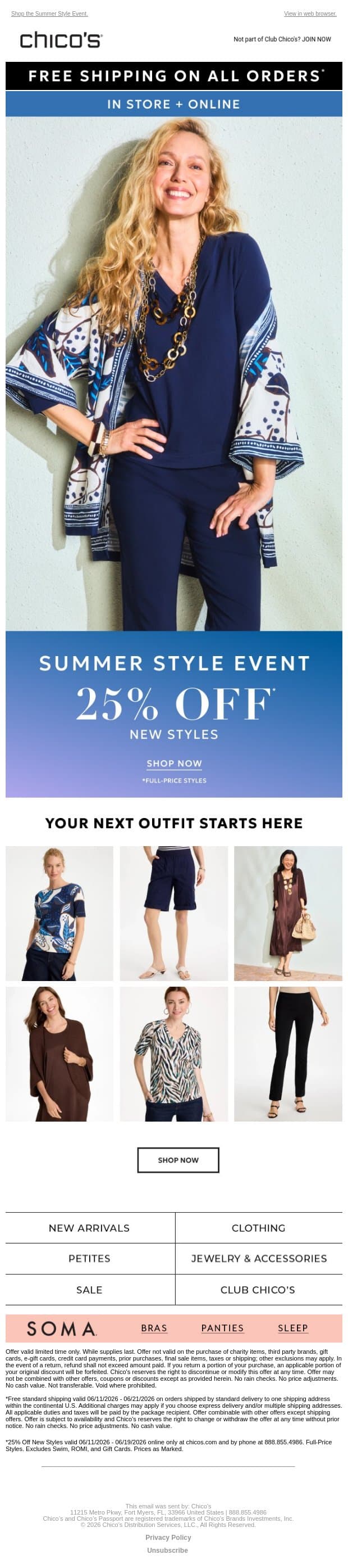 New Outfits! 25% Off 👚👖👗👜 email from Chico's screenshot