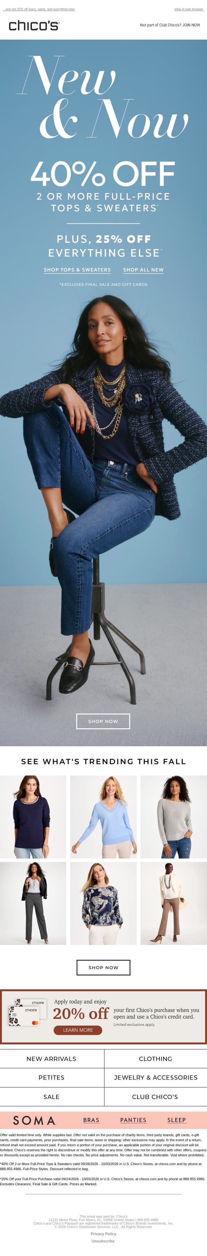 Sweater weather! 40% off 2+ email from Chico's screenshot