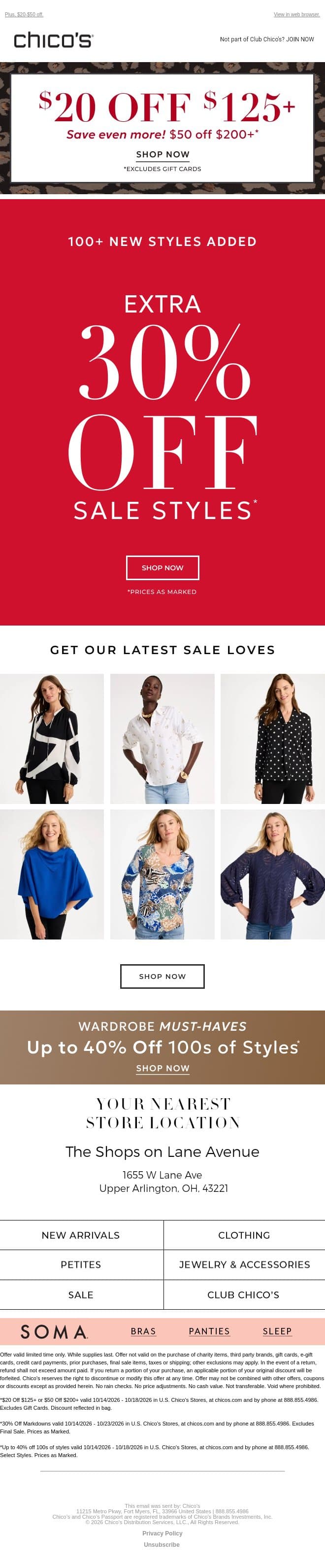 100+ NEW SALE STYLES JUST ADDED email from Chico's screenshot