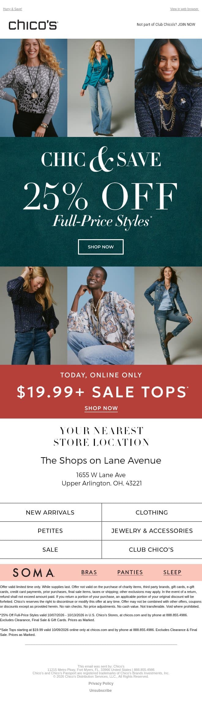 25% off NEWNESS! $19.99+ SALE tops ENDS tonight! email from Chico's screenshot