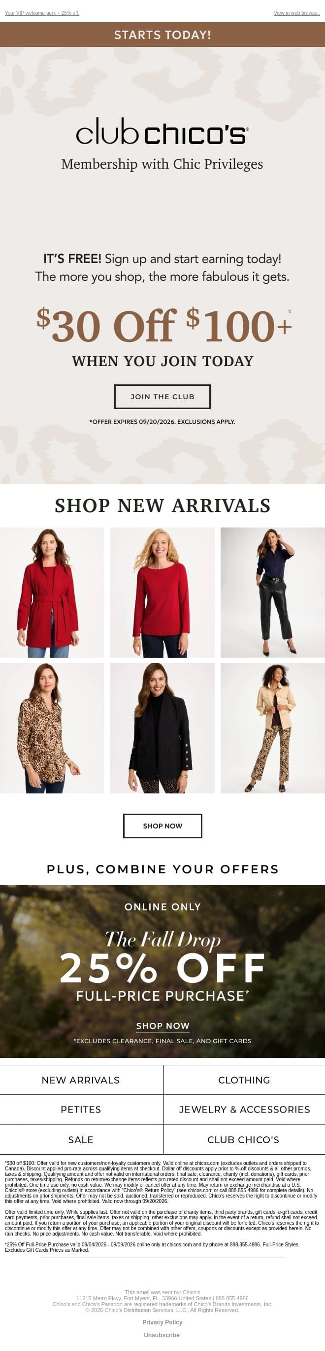 Join our inner circle! Here’s $30 OFF $100+ to start (excl. apply) email from Chico's screenshot