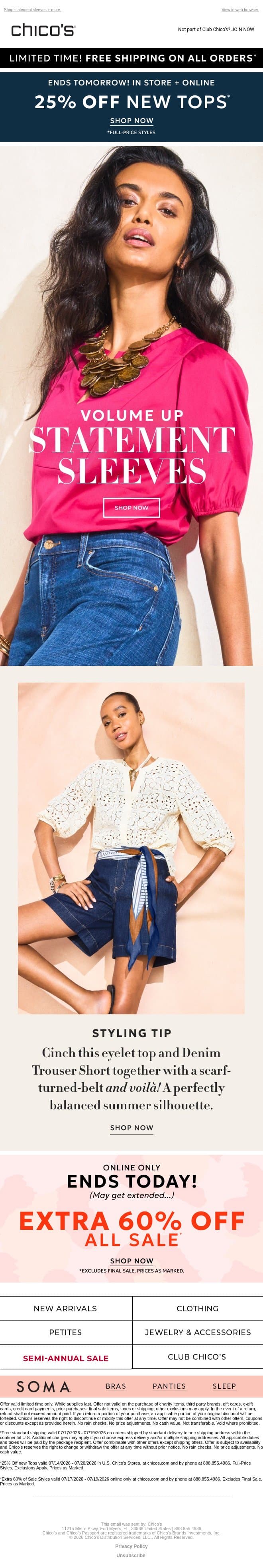 Volume UP! 🔊 25% off NEW tops email from Chico's screenshot