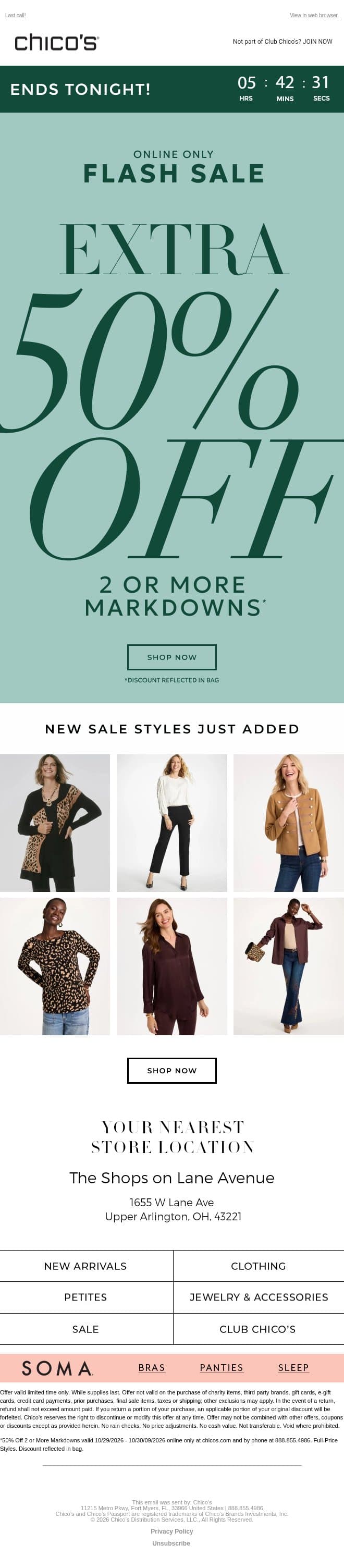 🛑 WAIT! Extra 50% off 2+ SALE ends in 3...2...1... email from Chico's screenshot