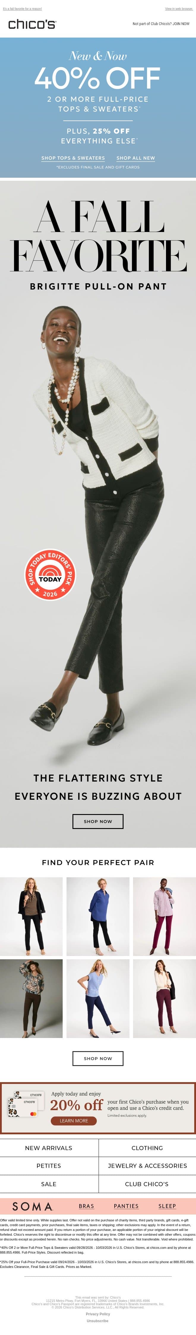 25%-40% Off | Flatter yourself in BRIGITTE email from Chico's screenshot