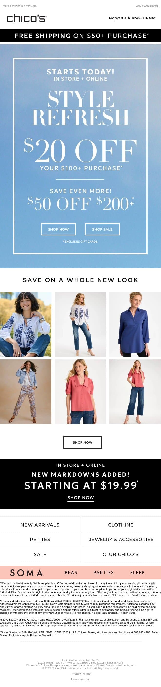 STARTS NOW! $20 off $100+ & more (Excl. apply) email from Chico's screenshot