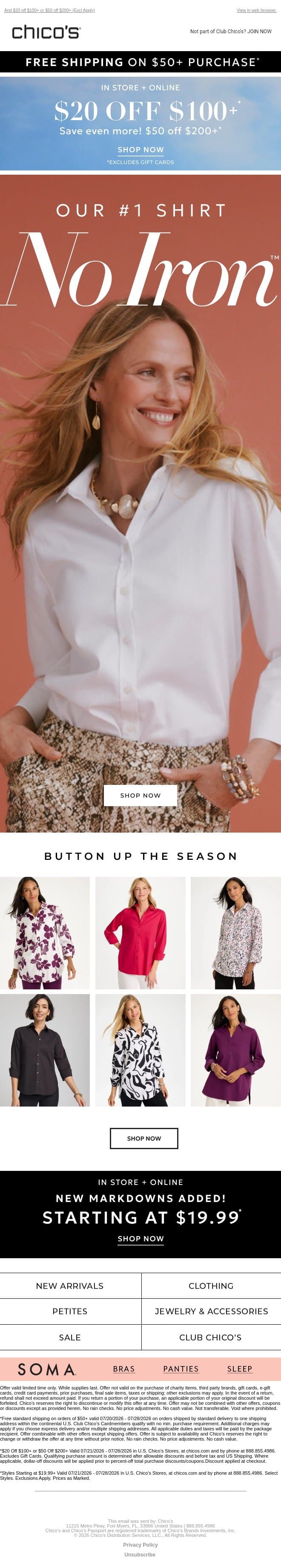 Wash, wear, WOW! email from Chico's screenshot