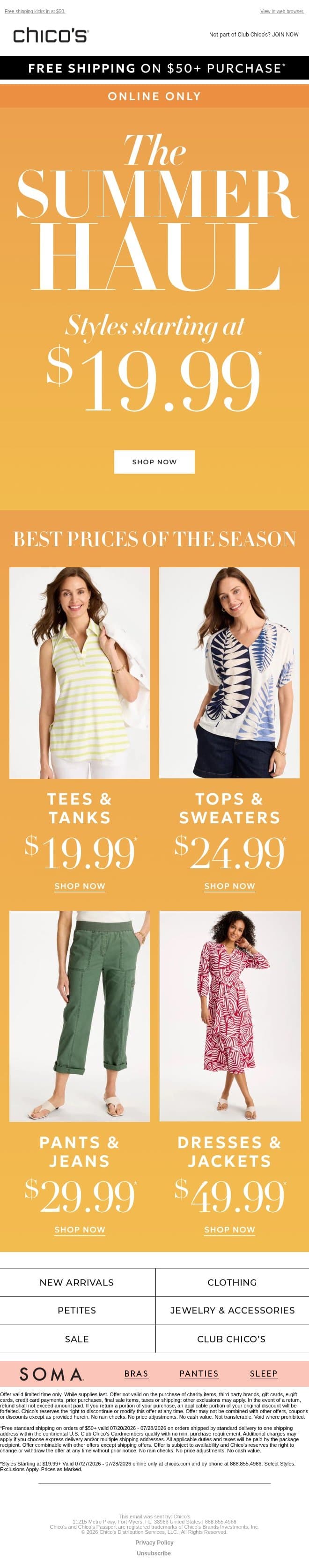 HAUL IT ALL: $19.99+ ENDS TOMORROW! email from Chico's screenshot
