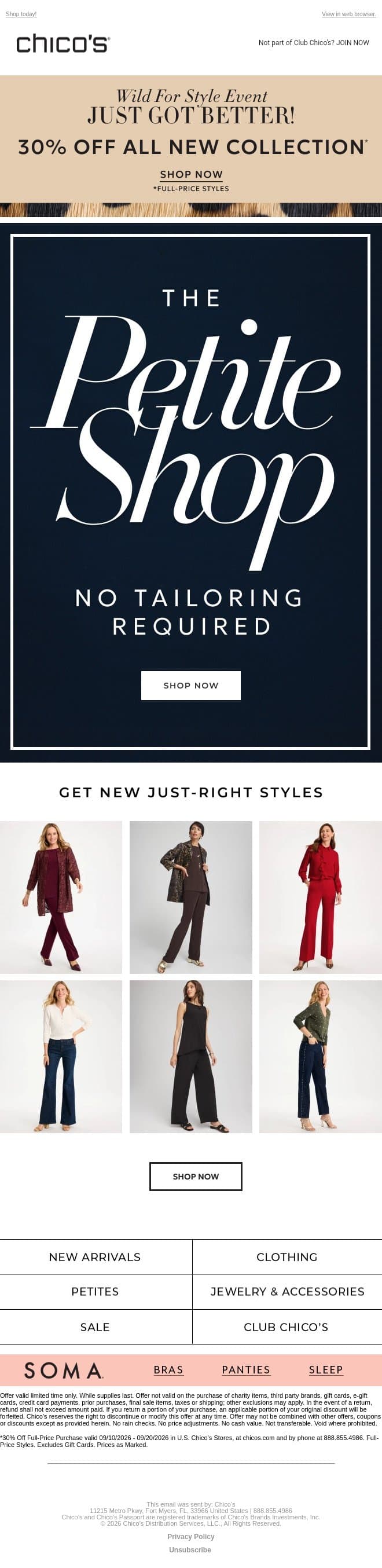 30% Off New Styles email from Chico's screenshot