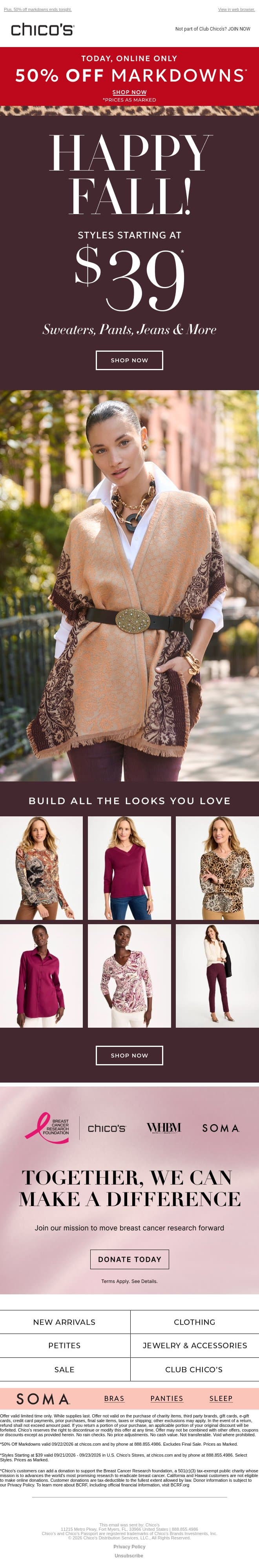 Cue the fall foliage: styles from $39 email from Chico's screenshot