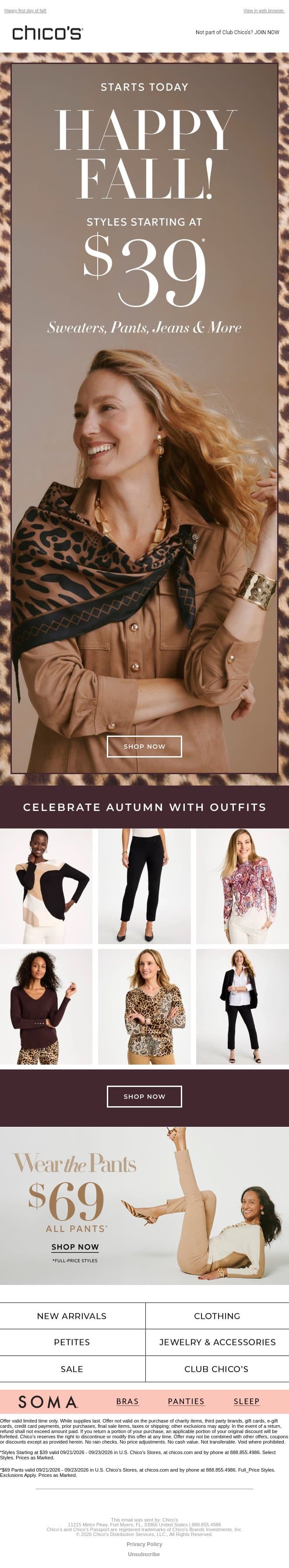 Celebrate autumn with styles from $39 email from Chico's screenshot