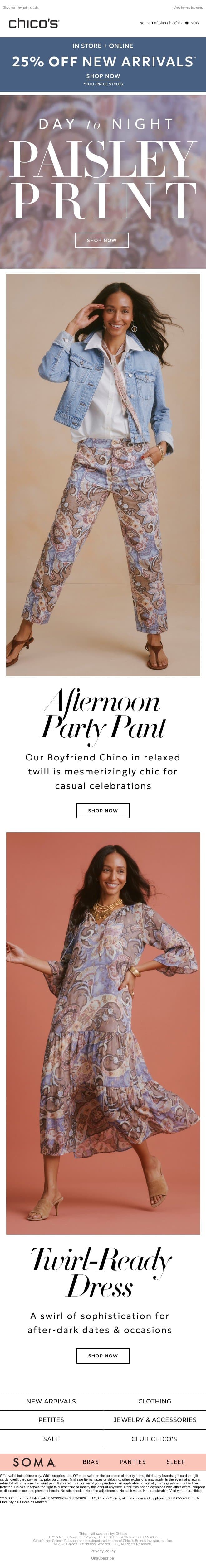 Paisley Pattern Play + 25% off! email from Chico's screenshot