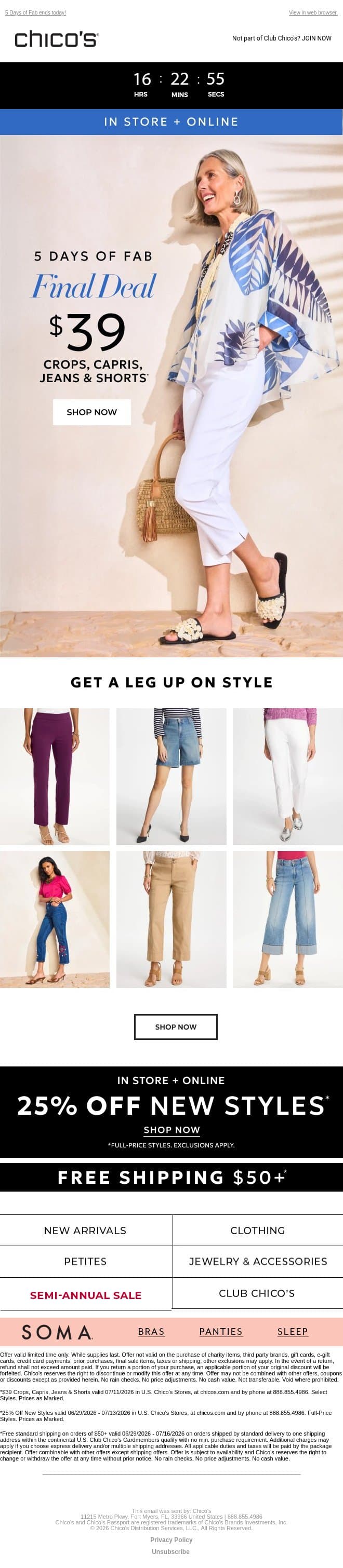 🚨 Final Deal Alert! 🚨 $39 crops, jeans & more email from Chico's screenshot