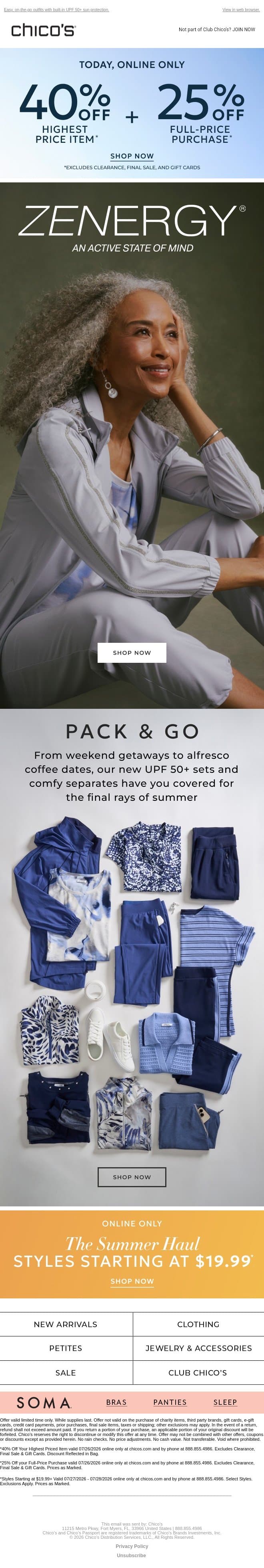 Jet-Set & Reset: NEW ZENERGY® + 40% off 1 email from Chico's screenshot