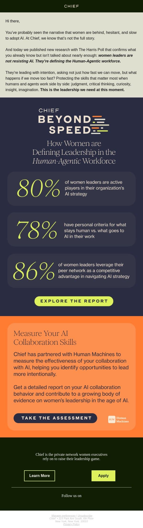 [New Report] Beyond Speed: Women Leaders Are Defining the Human-Agentic Workforce email from Chief screenshot