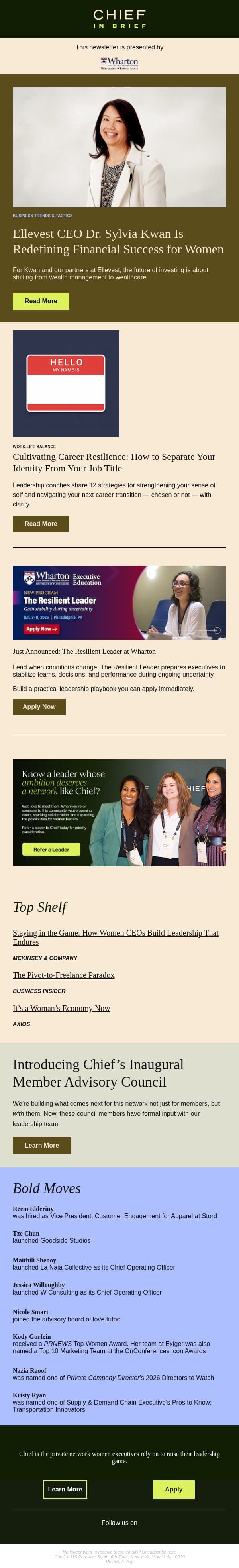 Ellevest CEO Dr. Sylvia Kwan is redefining financial success for women email from Chief screenshot