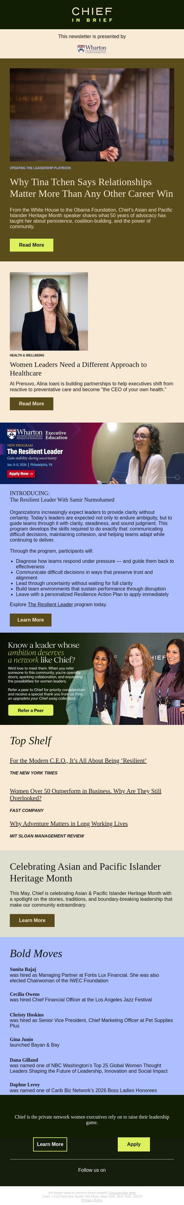 Why Tina Tchen says relationships matter more than any other career win email from Chief screenshot