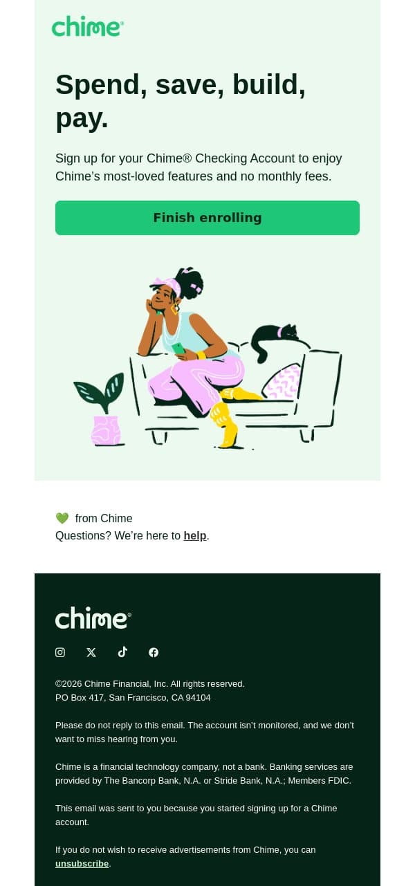 Because you deserve financial flexibility. email from Chime screenshot
