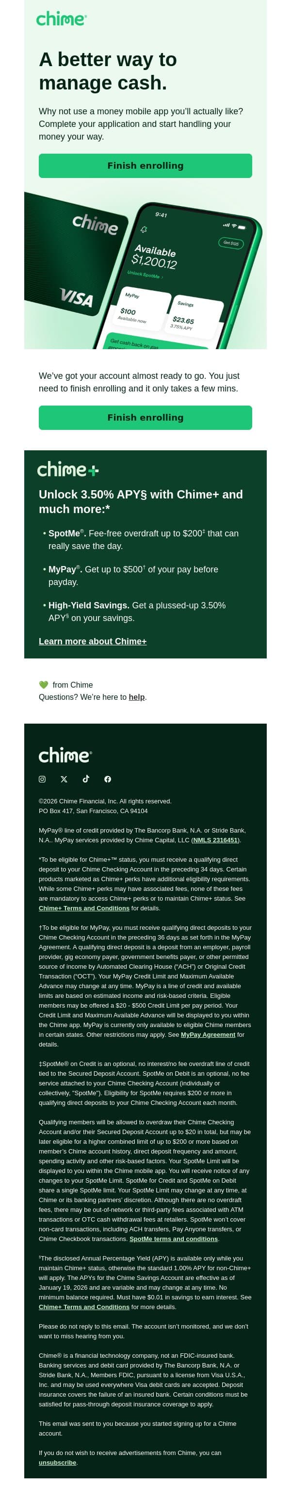 Your account is still waiting ⏰ email from Chime screenshot